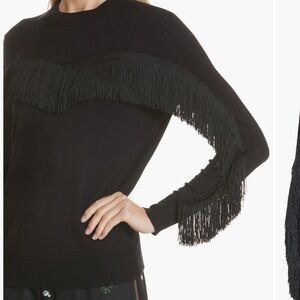 Ted Baker London Black Fringe Embellished Long Sleeve Sweater